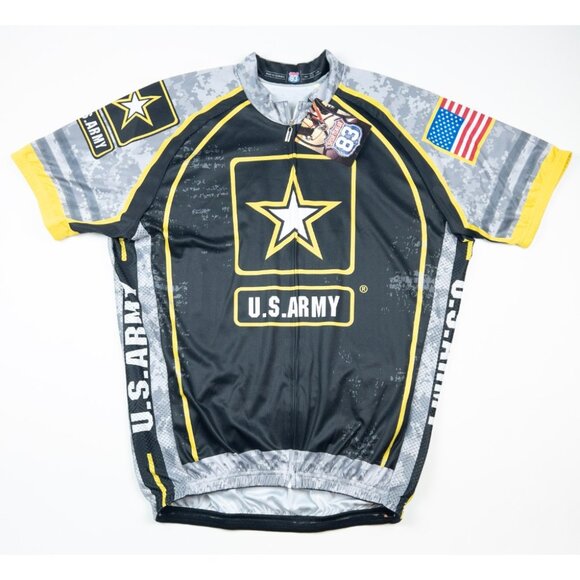 US Army Cycling Jersey Men's 2XL Black Gray Camo Short Sleeve Full Zip Military - Picture 1 of 14